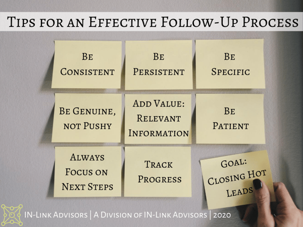 Tips for an effective follow up strategy, process, marketing process, in-link advisors, cold-click, cold-click marketing, linkedin marketing, new clients, closing business
